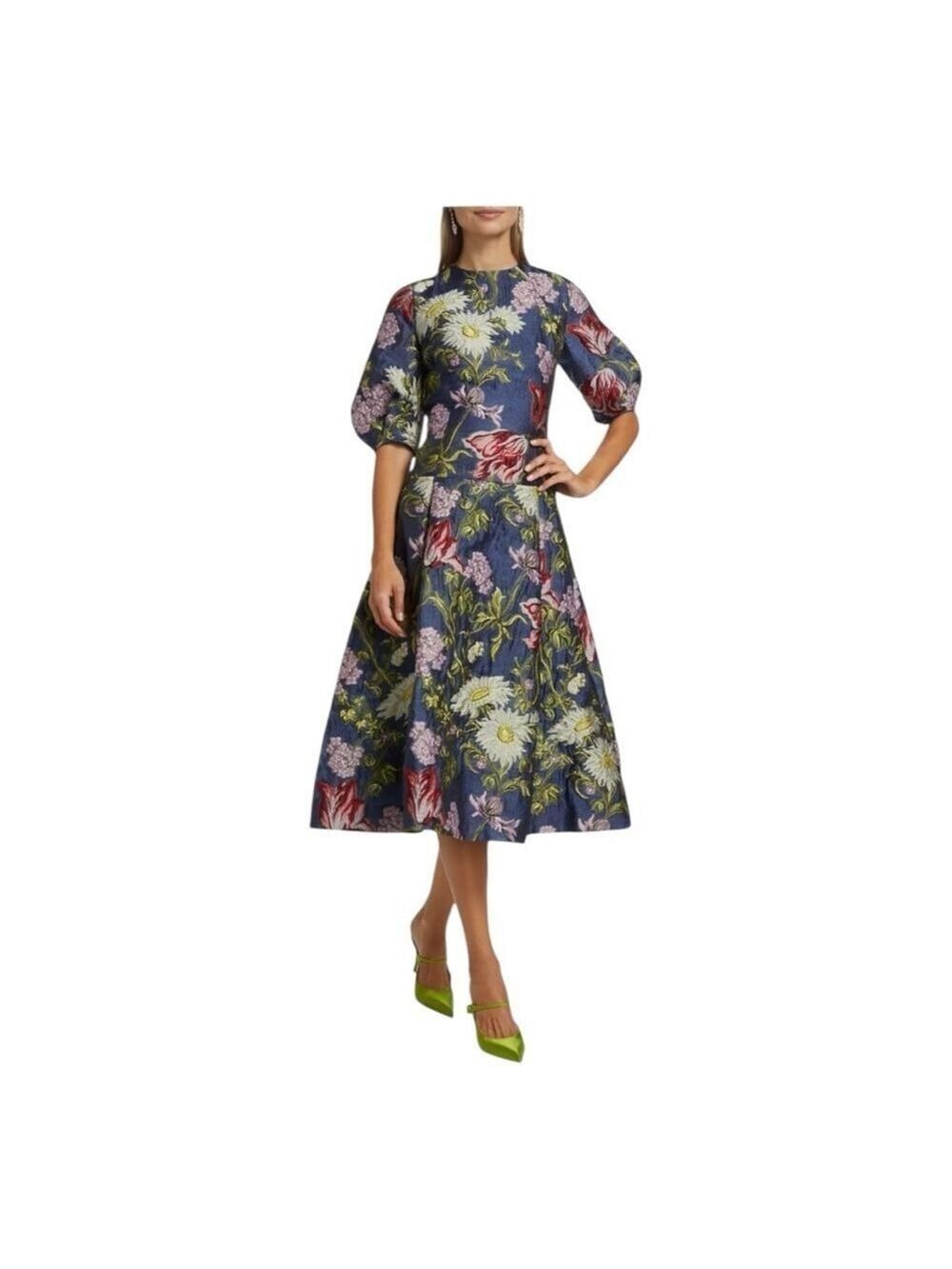 Teri Jon Floral Jacquard Puff-Sleeve Cocktail Dress Size 2 NWT